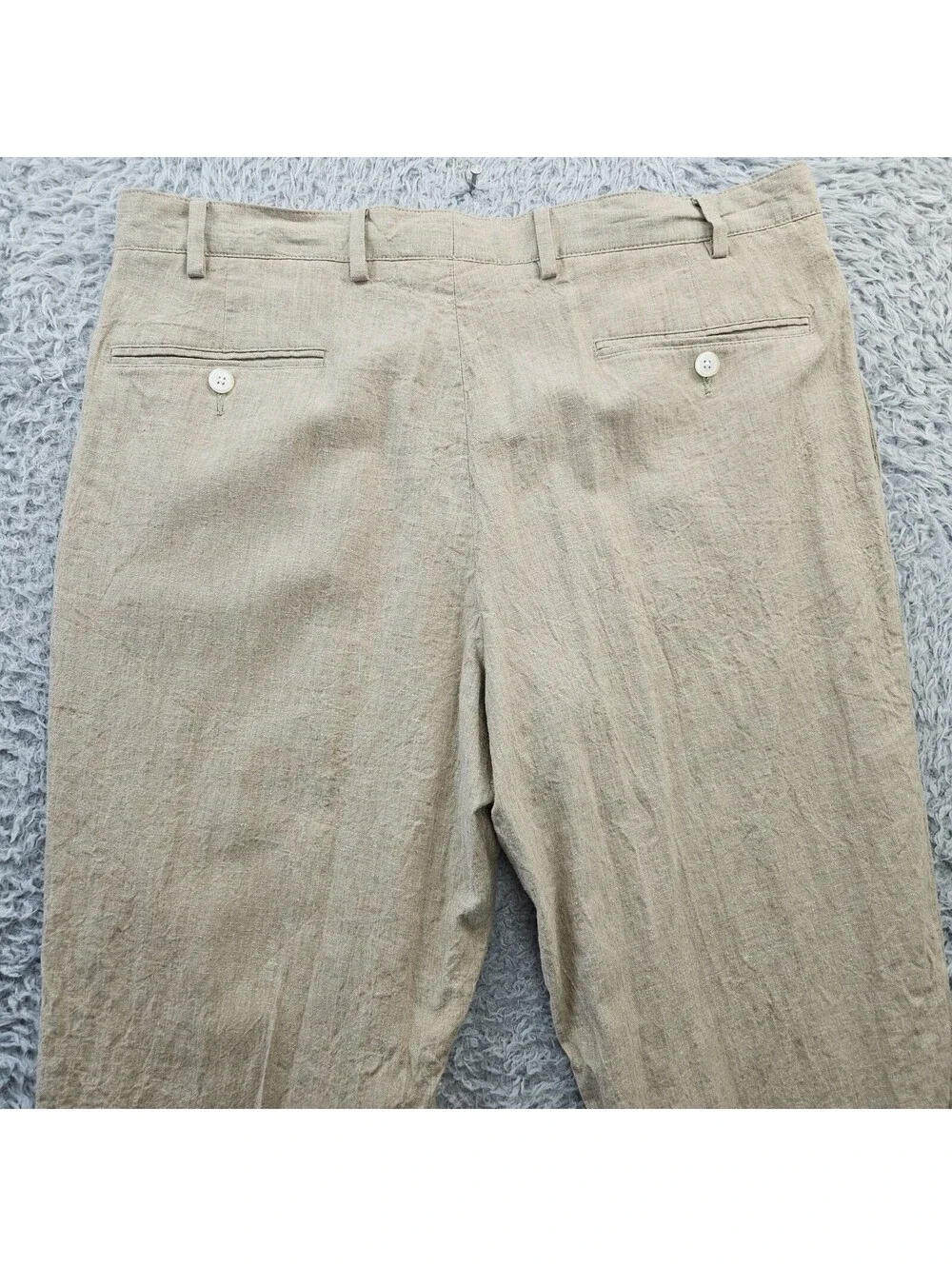 Alan Flusser Linen Blend Pants Men 36x30 (fits 35x30) Beige Pleated Cuffed Light
